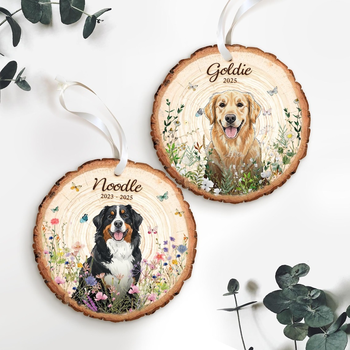 Personalized Pet Watercolor Wooden Ornament Using Pet's Photo + Name, Pet Painting Memorial Ornament