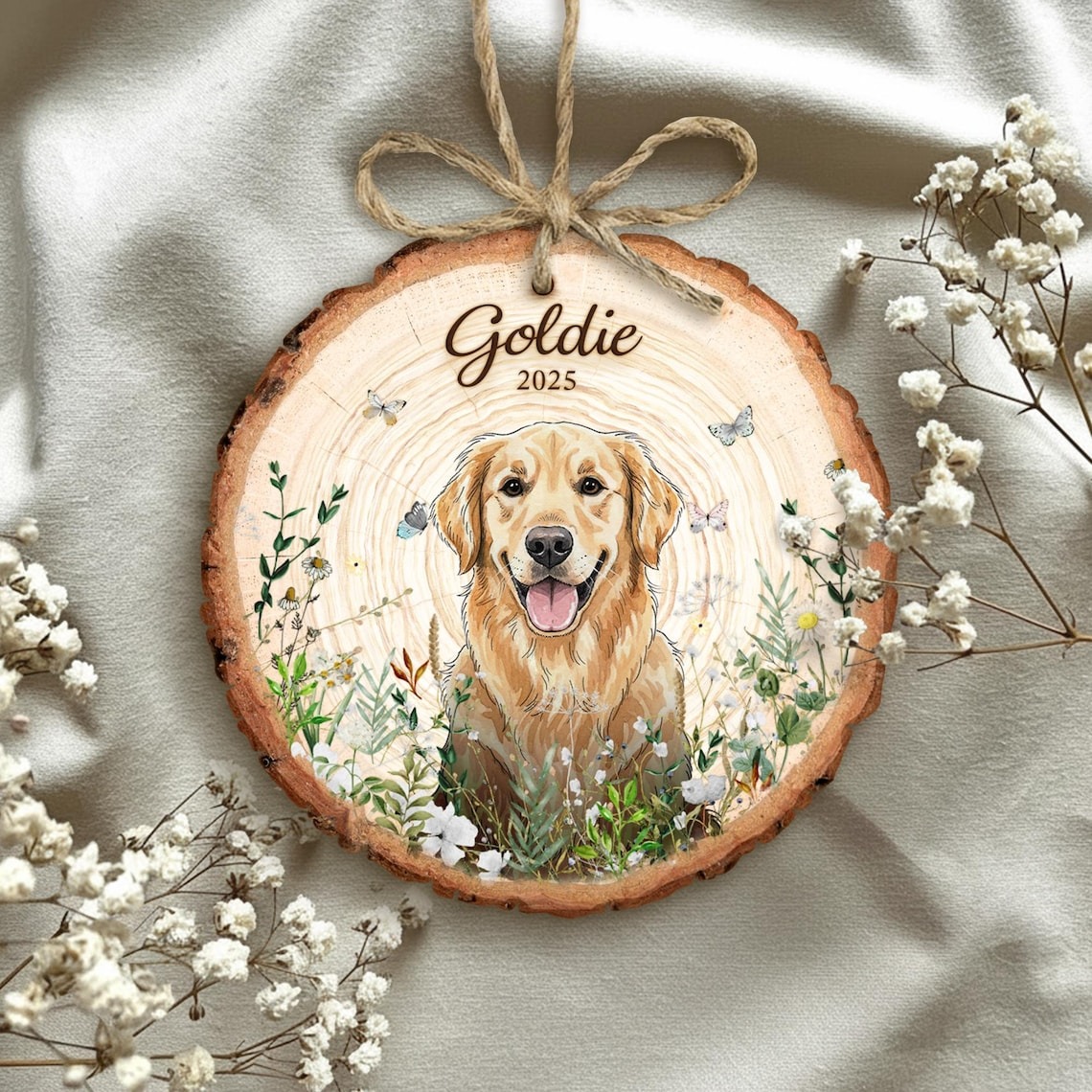 Personalized Pet Watercolor Wooden Ornament Using Pet's Photo + Name, Pet Painting Memorial Ornament