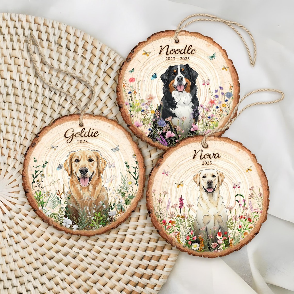 Personalized Pet Watercolor Wooden Ornament Using Pet's Photo + Name, Pet Painting Memorial Ornament