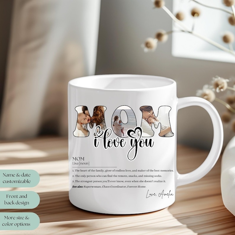Personalized Mom Definition Mug, Custom Photo Collage Coffee Mug, Mother's Day Gift from Kids, Birthday Gift for Mom