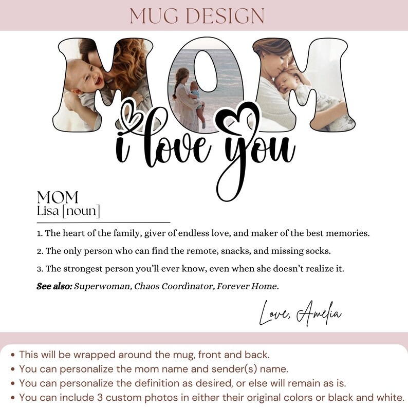 Personalized Mom Definition Mug, Custom Photo Collage Coffee Mug, Mother's Day Gift from Kids, Birthday Gift for Mom