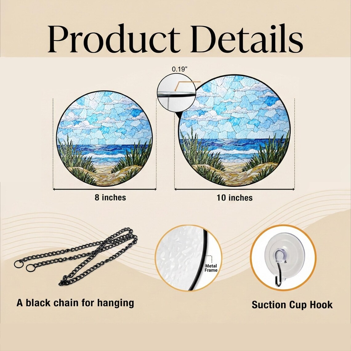 Stained Glass Ocean Flower Suncatcher, Coastal Window Ornament Decor, Beach House Window Hanging, Nature Inspired Suncatcher Gift Decor Art