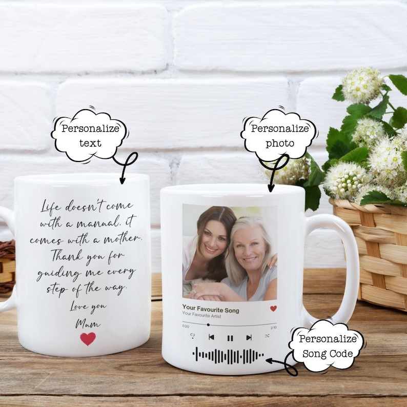 Custom Photo Song Code Mug, Personalized Mother's Day Gift