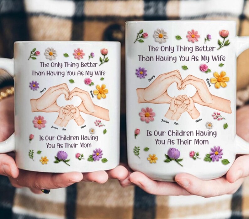 Personalized Family Mug, Custom Family Name Coffee Mug, Hand in Hand Family Cup, Mother's Day Gift for Wife, New Baby Keepsake