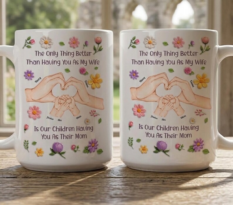 Personalized Family Mug, Custom Family Name Coffee Mug, Hand in Hand Family Cup, Mother's Day Gift for Wife, New Baby Keepsake