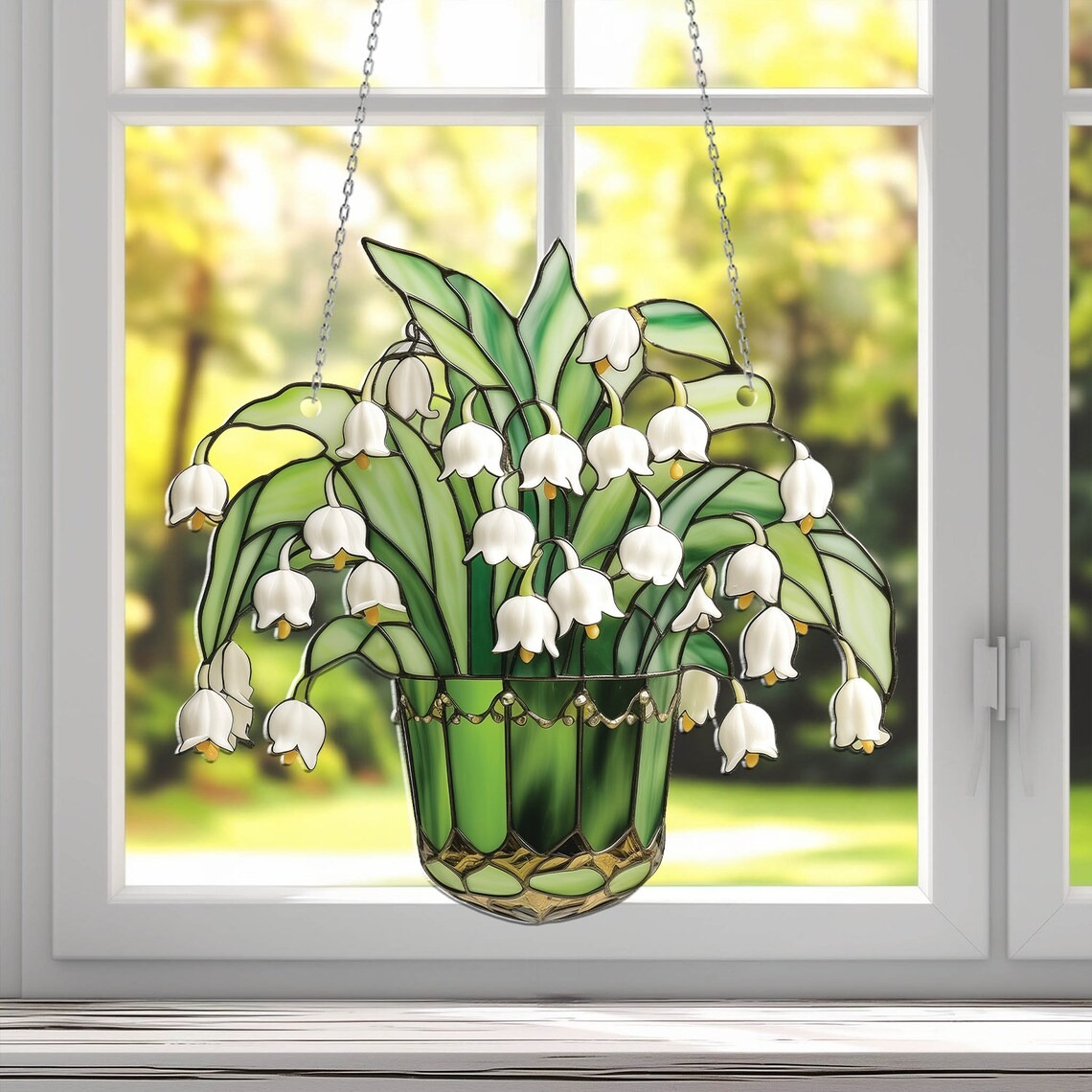 Lily of the Valley Acrylic Window Hanging Floral Home Decor