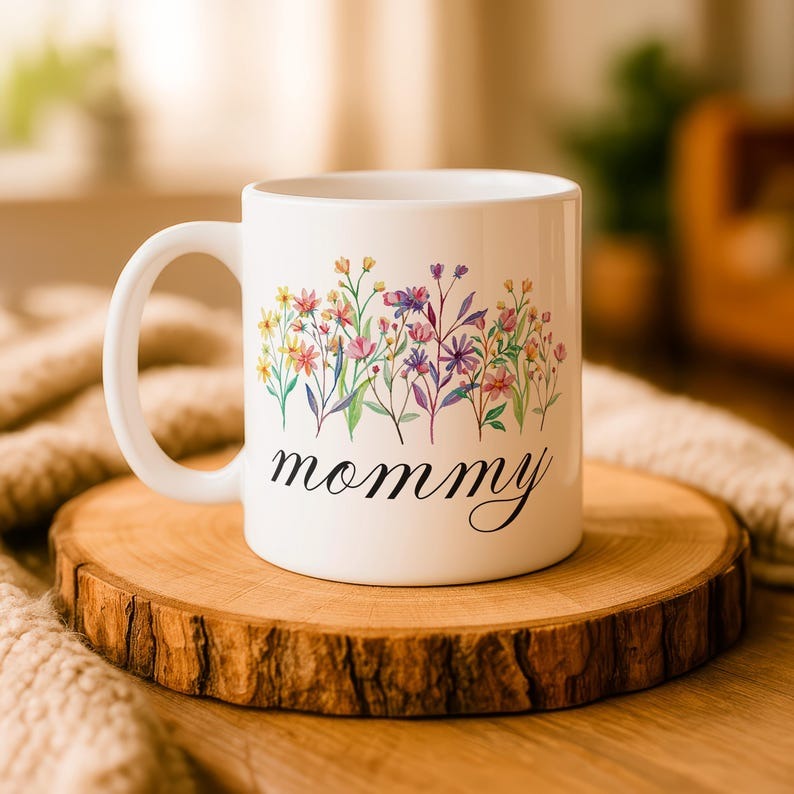 Personalized Mom Mug with Kids Names, Custom Mommy Floral Coffee Cup, Wildflower Ceramic Mug, Mother's Day Gift for Mom