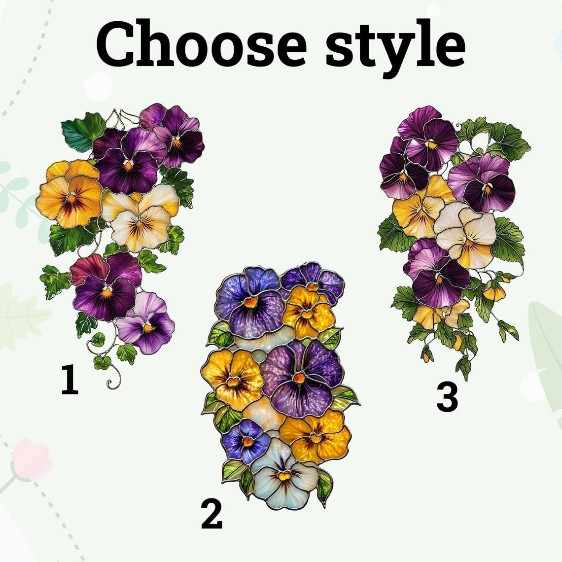 Pansy Flower Acrylic 2D Flat Suncatcher Faux Stained Glass Window Hanging with Yellow, Purple and White Petals Gift for Gardeners and Decor