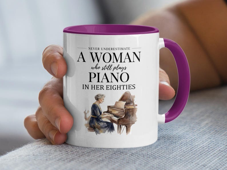 Never Underestimate a Woman Who Plays Piano Mug, Gift for Piano Player, Grandma Pianist Mug, Funny Musician Coffee Mug