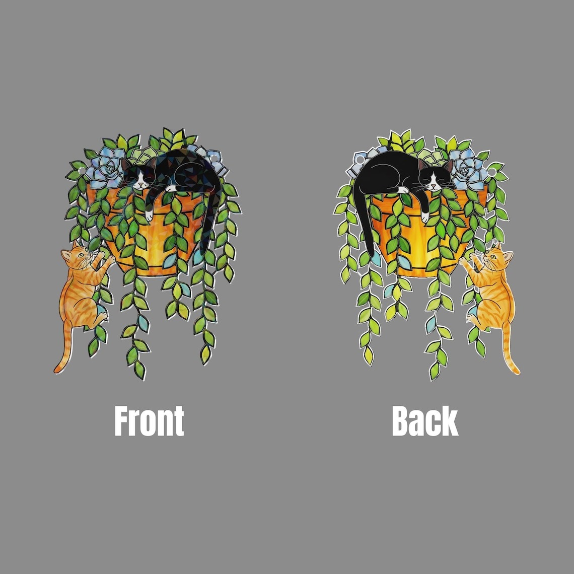 Custom Cat Breed Suncatcher Hologram Acrylic Window Hanging, Plant Pot & Cats Art