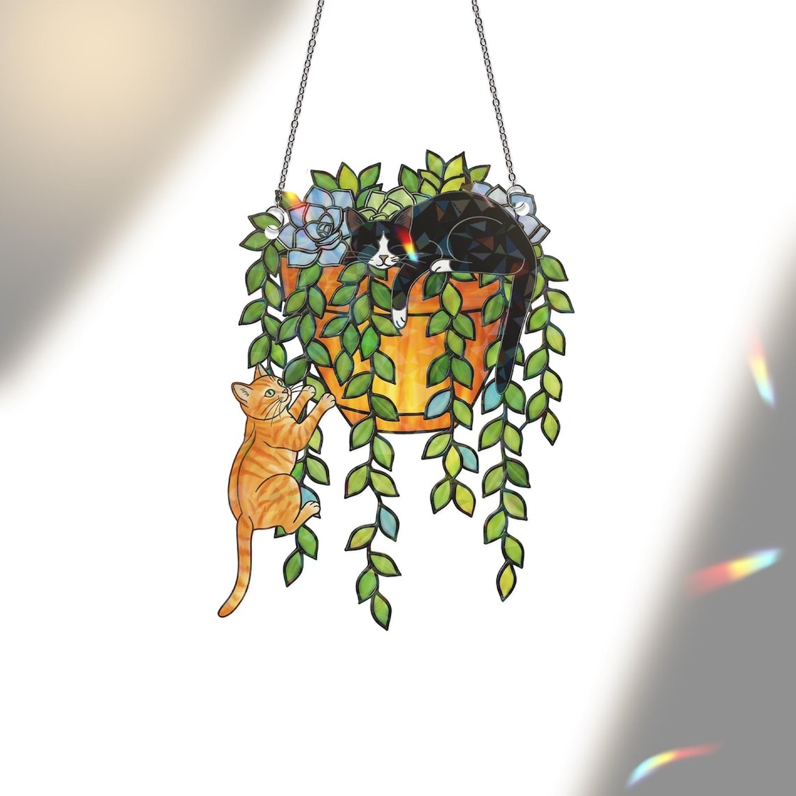 Custom Cat Breed Suncatcher Hologram Acrylic Window Hanging, Plant Pot & Cats Art