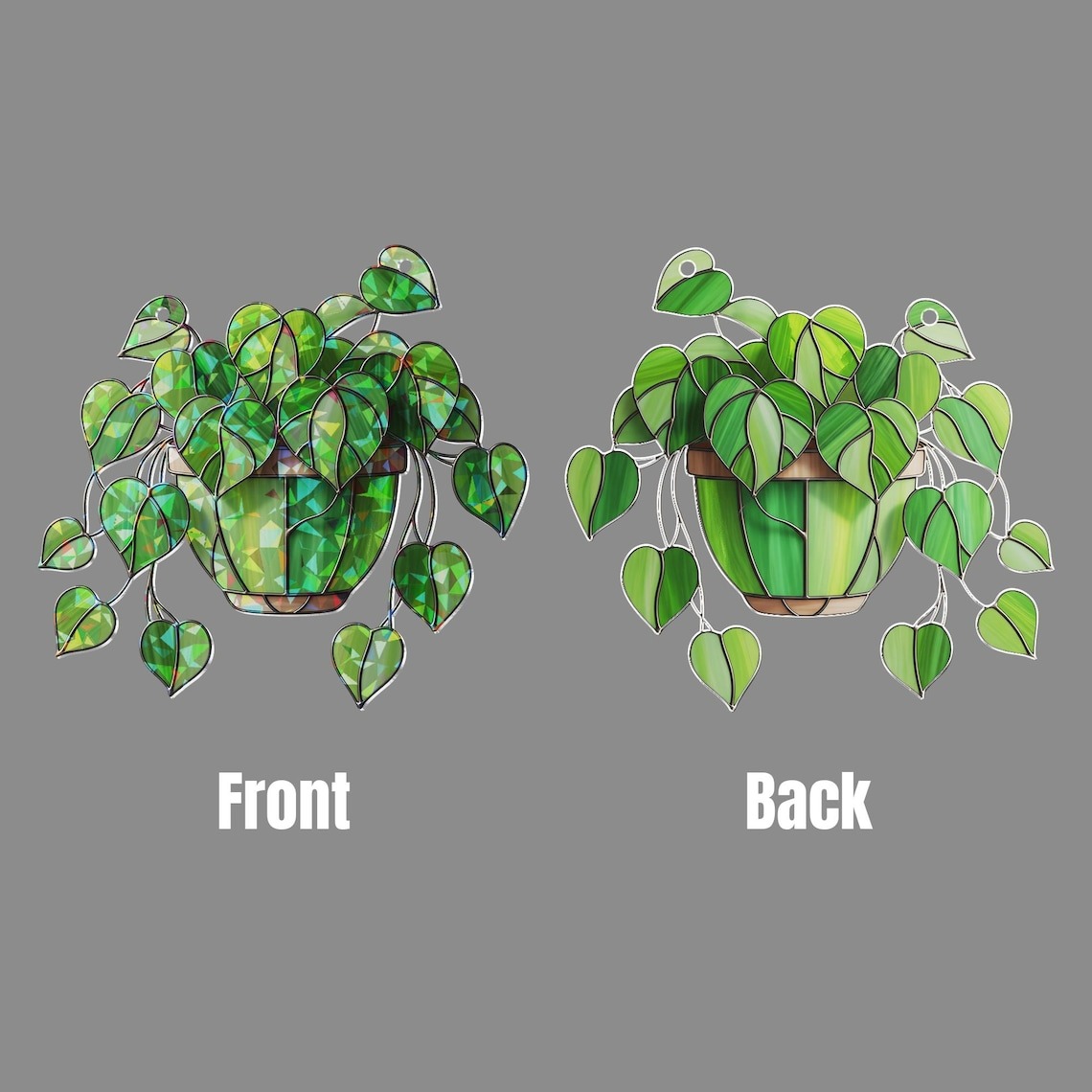 Hanging Heart Leaf Plant Acrylic Hologram Suncatcher | Green Philodendron Window Decor | Boho Houseplant Gift