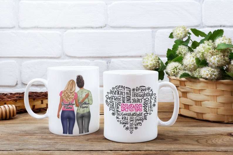 Mother Daughter Mug, Personalized Mom Mug from Daughter, Word Art Heart Custom Mug, Mother's Day Gift for Mom