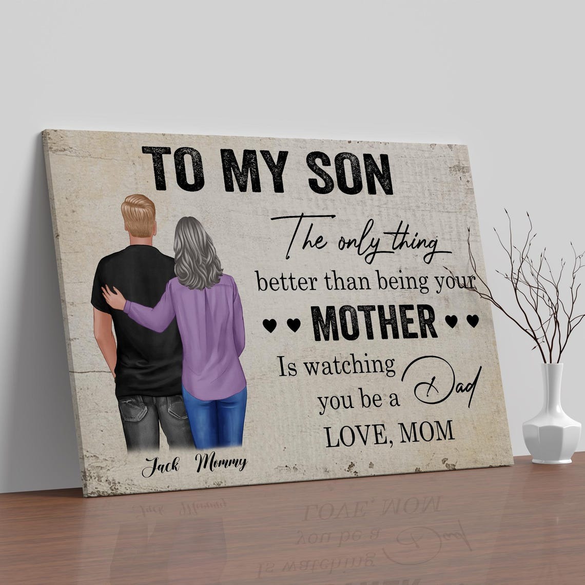 Mother's Day Canvas Painting, Mother and Child Canvas Painting Personalized Name, Gift for Mother's day, For Home decor, Wall art