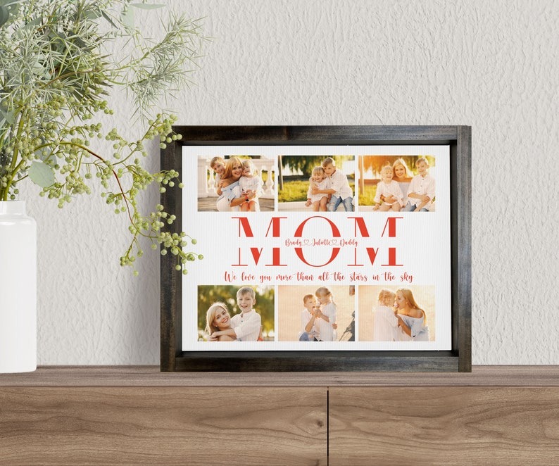 Mom Photo Canvas Print — Mother's Day Wall Decor, Custom Font, Background, stain and size choices!