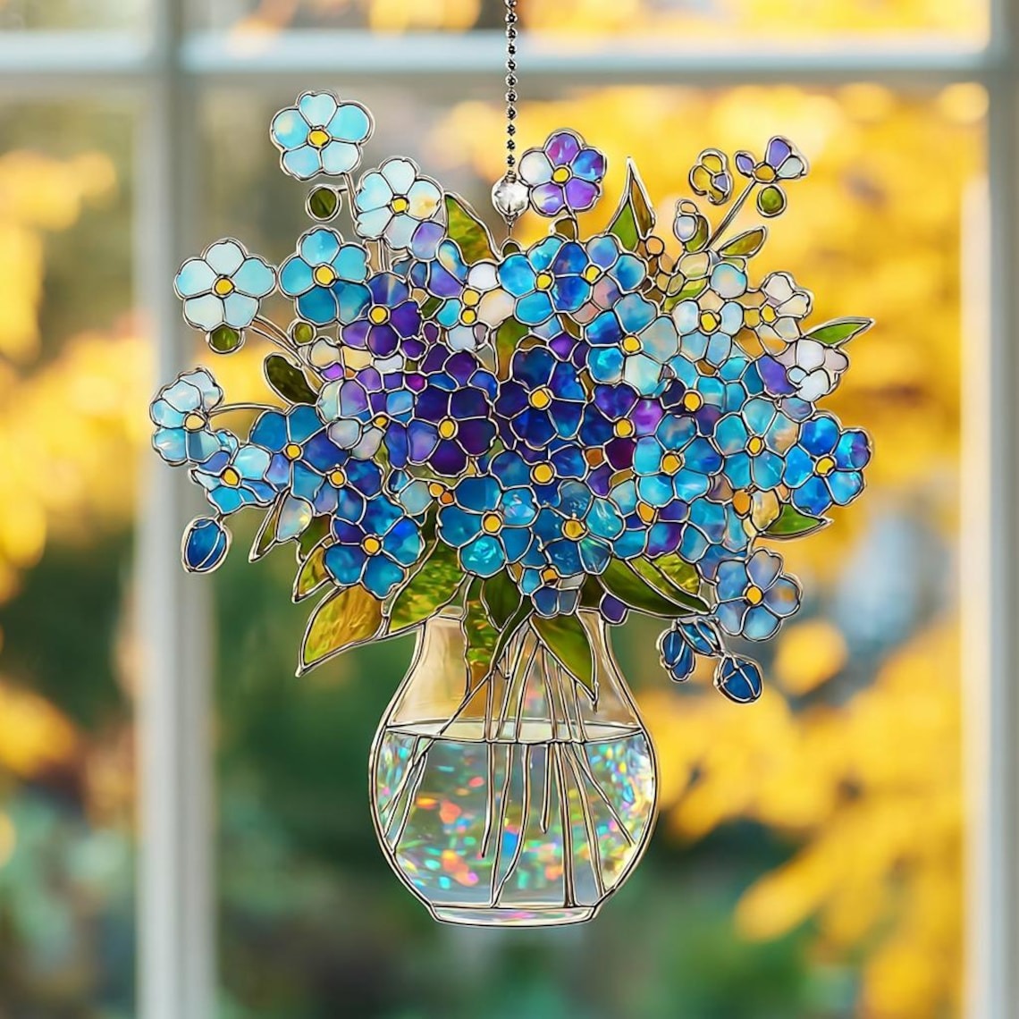 Forget-Me-Not Bouquet Hologram Window Hanging Acrylic Suncatcher