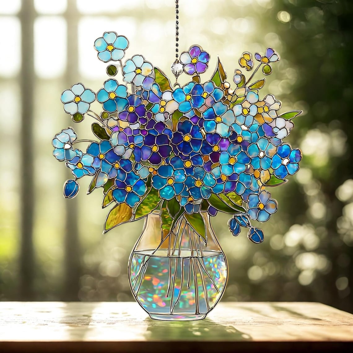 Forget-Me-Not Bouquet Hologram Window Hanging Acrylic Suncatcher