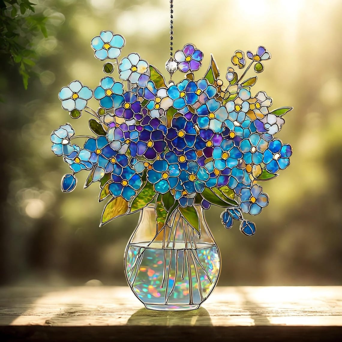 Forget-Me-Not Bouquet Hologram Window Hanging Acrylic Suncatcher