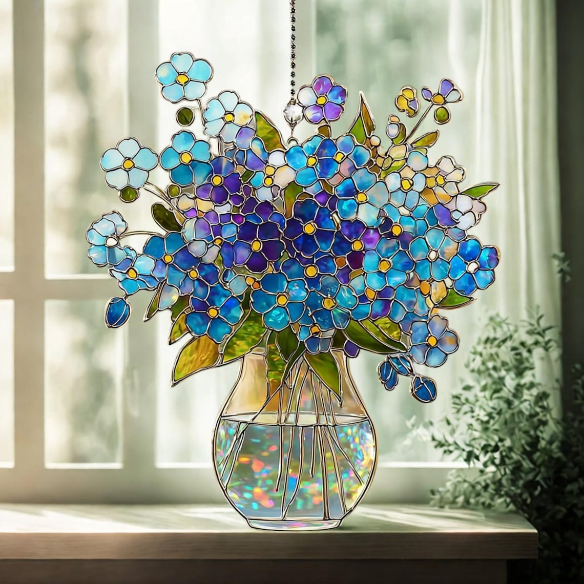 Forget-Me-Not Bouquet Hologram Window Hanging Acrylic Suncatcher