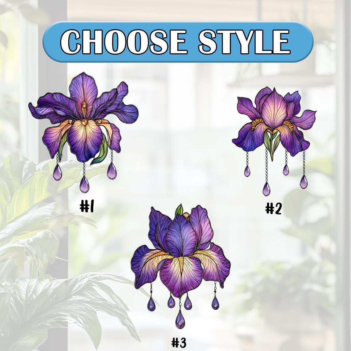 February Birth Flower Iris Suncatcher, Purple Iris Faux Stained Glass Window Hanging, Acrylic Floral Charm for Nature-Loving Gift Ideas