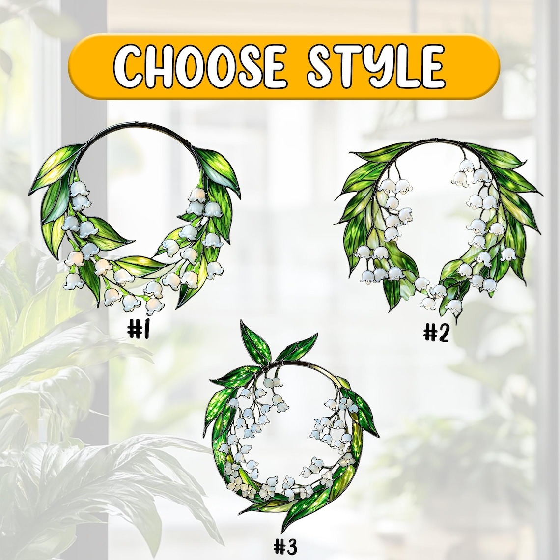 Delicate Lily of the Valley Wreath Faux Stained Glass Suncatcher – Elegant Acrylic/Resin Hanging Window Panel for Nature,Garden Spring Decor