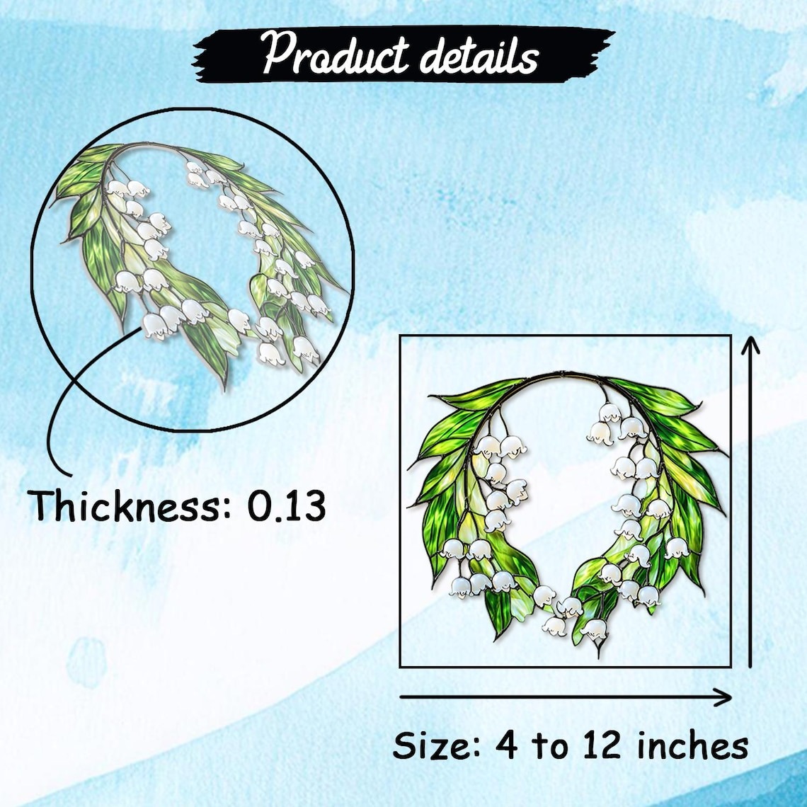 Delicate Lily of the Valley Wreath Faux Stained Glass Suncatcher – Elegant Acrylic/Resin Hanging Window Panel for Nature,Garden Spring Decor