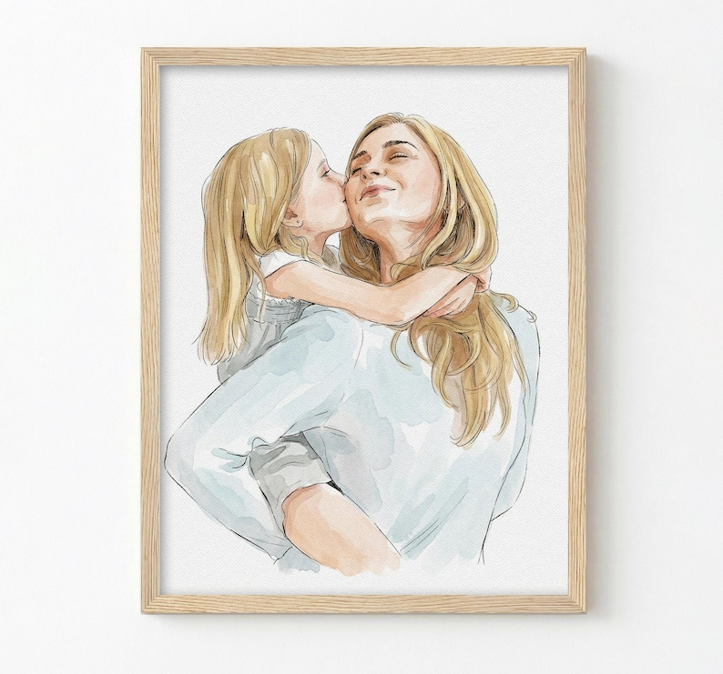 Custom Watercolor Portrait, Personalized Painting from Photo, Unique Mothers Day Gift, Wedding Anniversary, Canvas
