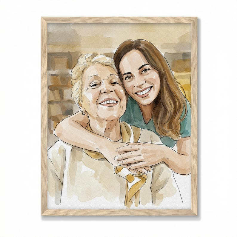 Custom Watercolor Portrait, Personalized Painting from Photo, Unique Mothers Day Gift, Wedding Anniversary, Canvas
