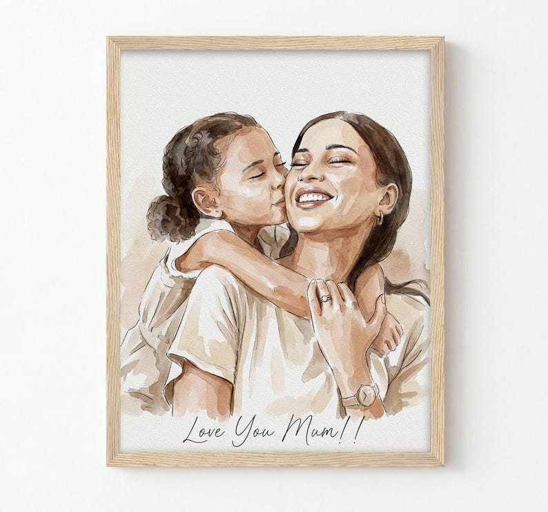 Custom Watercolor Portrait, Personalized Painting from Photo, Unique Mothers Day Gift, Wedding Anniversary, Canvas