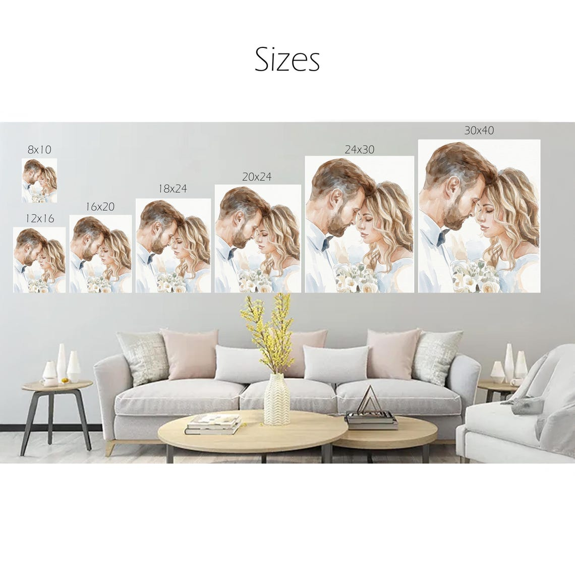 Custom Watercolor Portrait, Personalized Painting from Photo, Unique Mothers Day Gift, Wedding Anniversary, Canvas