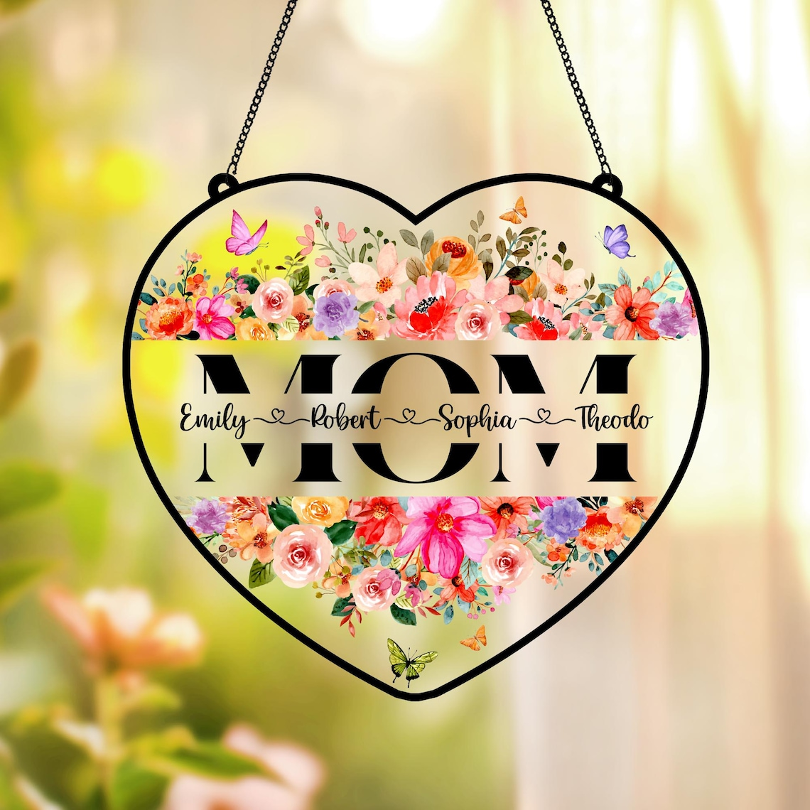 Personalized Mom's Garden Faux Stained Glass Suncatcher, Custom Birth Flower Acrylic Window Hanging, Mother's Day Gift for Mom Grandma 2026