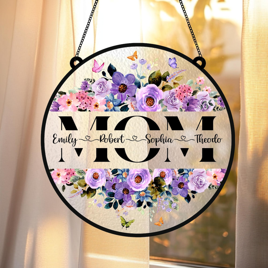 Personalized Mom's Garden Faux Stained Glass Suncatcher, Custom Birth Flower Acrylic Window Hanging, Mother's Day Gift for Mom Grandma 2026