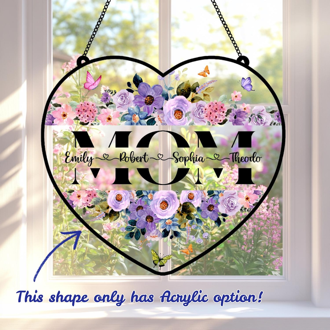 Personalized Mom's Garden Faux Stained Glass Suncatcher, Custom Birth Flower Acrylic Window Hanging, Mother's Day Gift for Mom Grandma 2026
