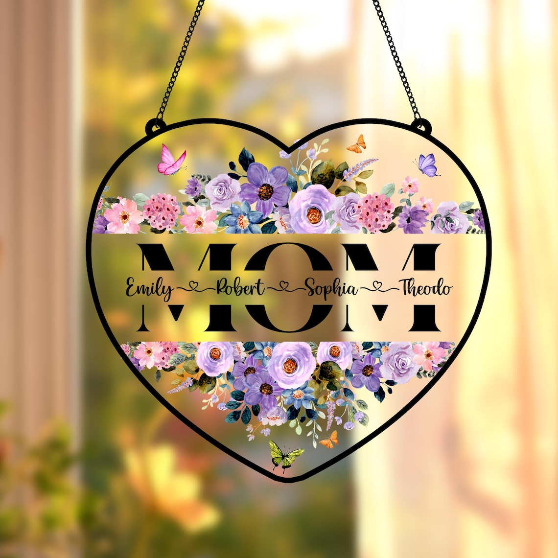 Personalized Mom's Garden Faux Stained Glass Suncatcher, Custom Birth Flower Acrylic Window Hanging, Mother's Day Gift for Mom Grandma 2026