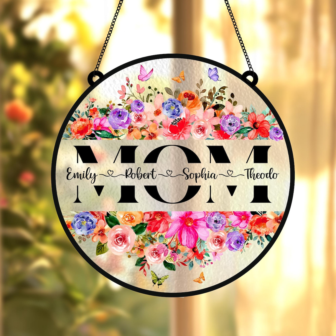 Personalized Mom's Garden Faux Stained Glass Suncatcher, Custom Birth Flower Acrylic Window Hanging, Mother's Day Gift for Mom Grandma 2026