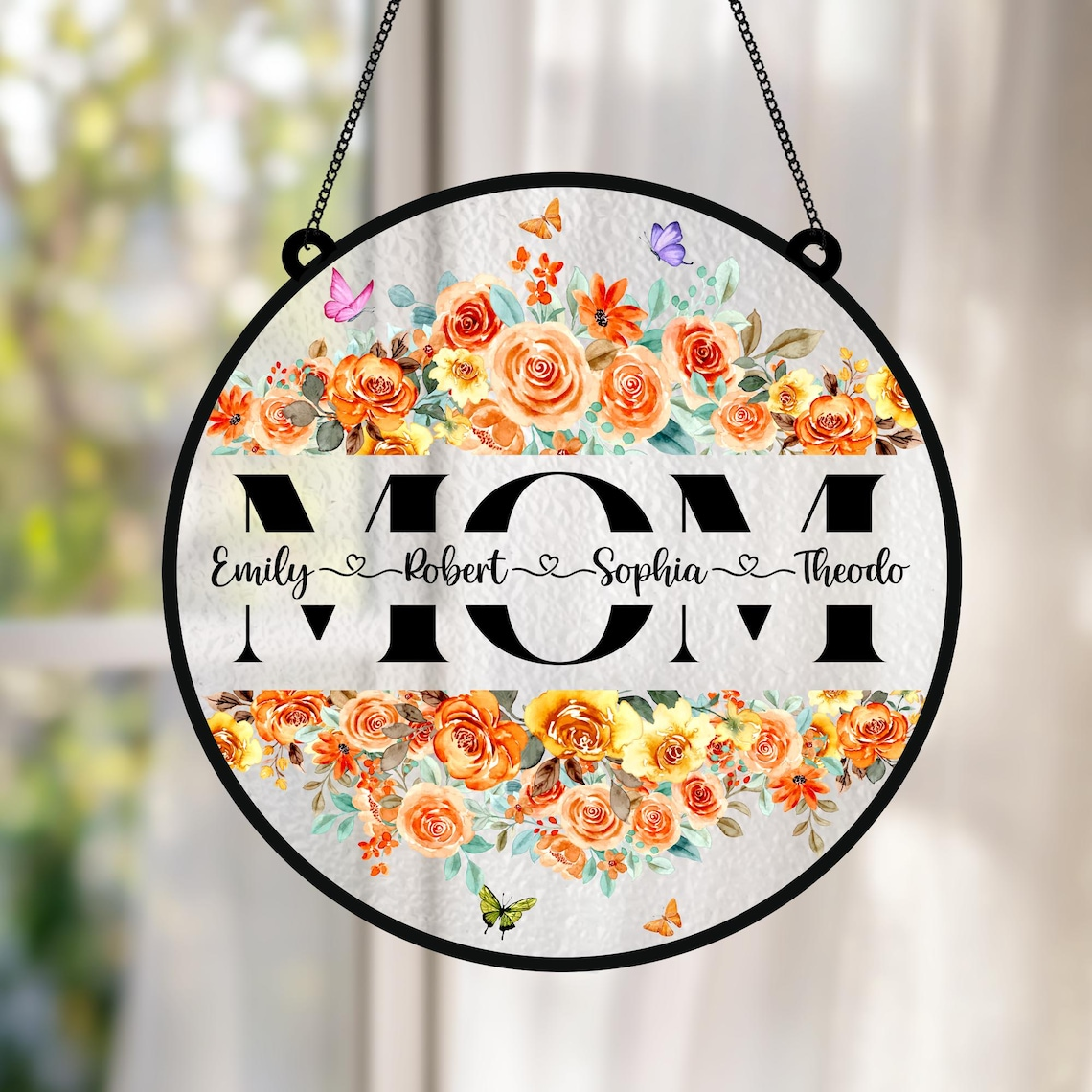 Personalized Mom's Garden Faux Stained Glass Suncatcher, Custom Birth Flower Acrylic Window Hanging, Mother's Day Gift for Mom Grandma 2026
