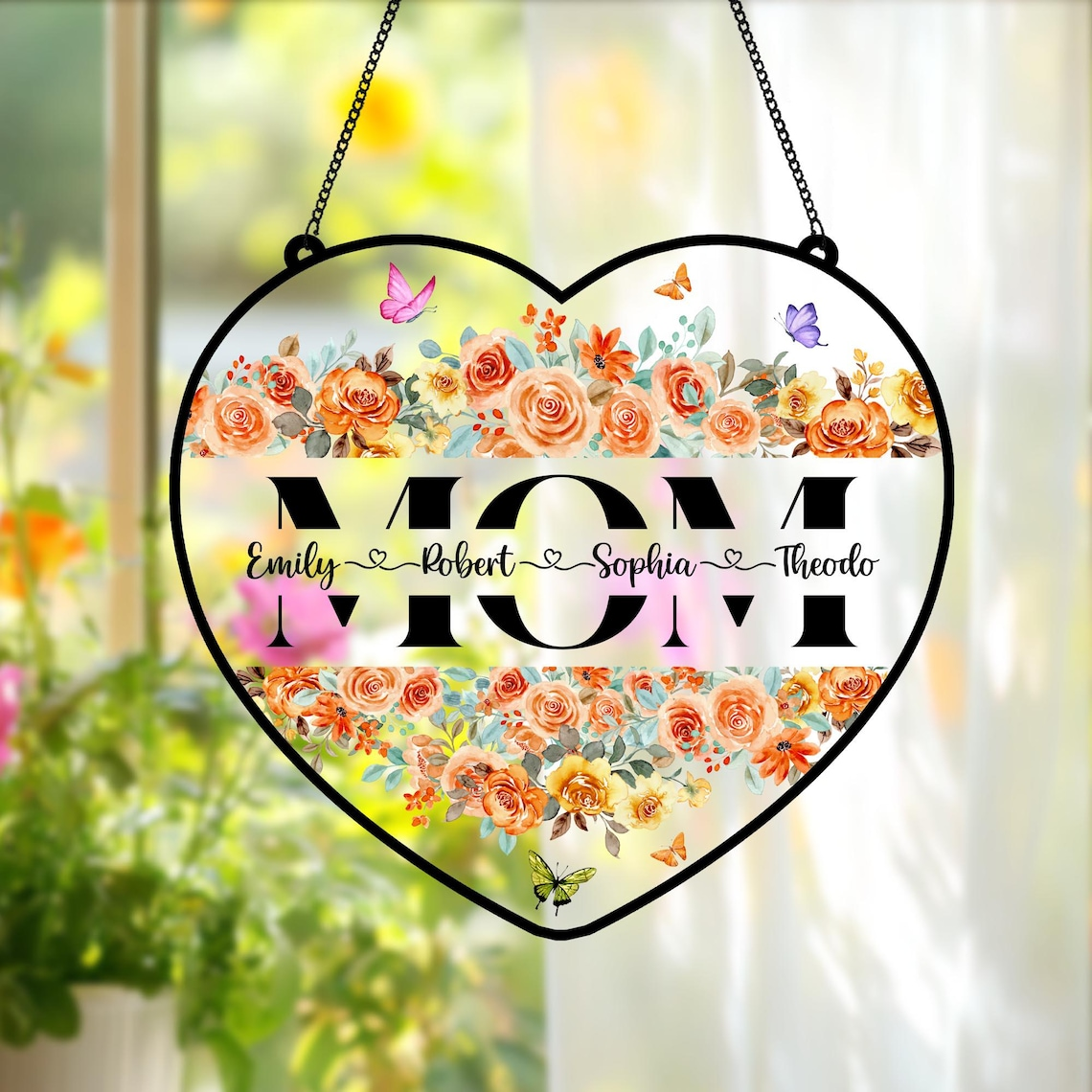 Personalized Mom's Garden Faux Stained Glass Suncatcher, Custom Birth Flower Acrylic Window Hanging, Mother's Day Gift for Mom Grandma 2026