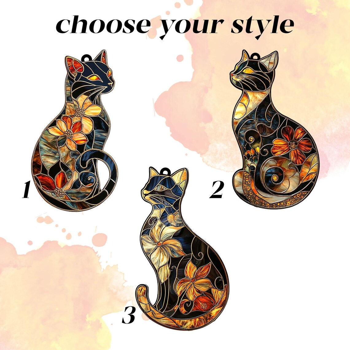 Black Cat & Flower ACRYLIC/ RESIN Suncatcher,Faux Stained Glass Window Hanging,Cat Art Decor, Perfect Birthday Gift for Cat Lover Home Decor