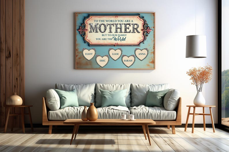 Personalized Mom Canvas Art: Custom Photo Collage with Family Names