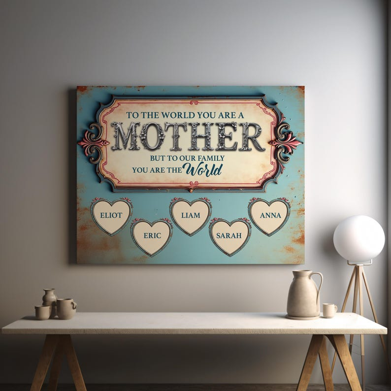 Personalized Mom Canvas Art: Custom Photo Collage with Family Names