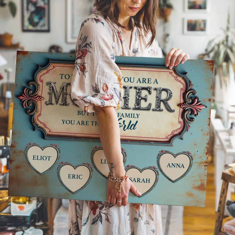 Personalized Mom Canvas Art: Custom Photo Collage with Family Names