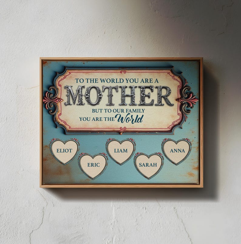 Personalized Mom Canvas Art: Custom Photo Collage with Family Names