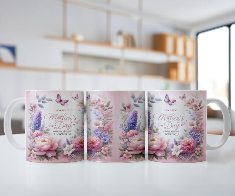 Happy Mother's Day Mug, Best Mom Ever Floral Coffee Mug, Butterfly Mom Cup, Gift for Mom