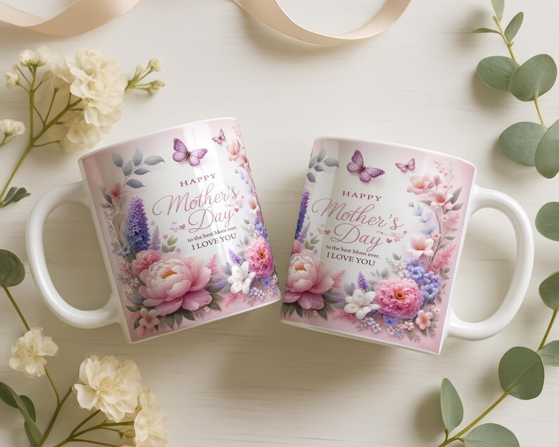 Happy Mother's Day Mug, Best Mom Ever Floral Coffee Mug, Butterfly Mom Cup, Gift for Mom