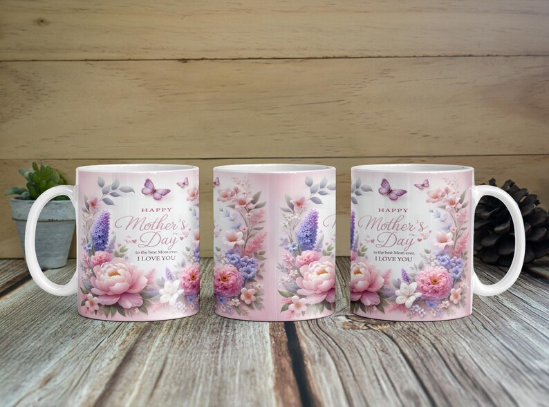 Happy Mother's Day Mug, Best Mom Ever Floral Coffee Mug, Butterfly Mom Cup, Gift for Mom