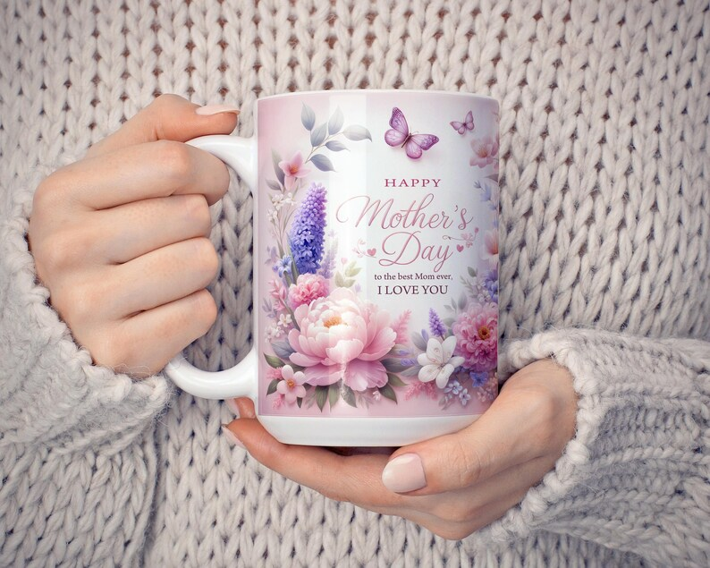 Happy Mother's Day Mug, Best Mom Ever Floral Coffee Mug, Butterfly Mom Cup, Gift for Mom