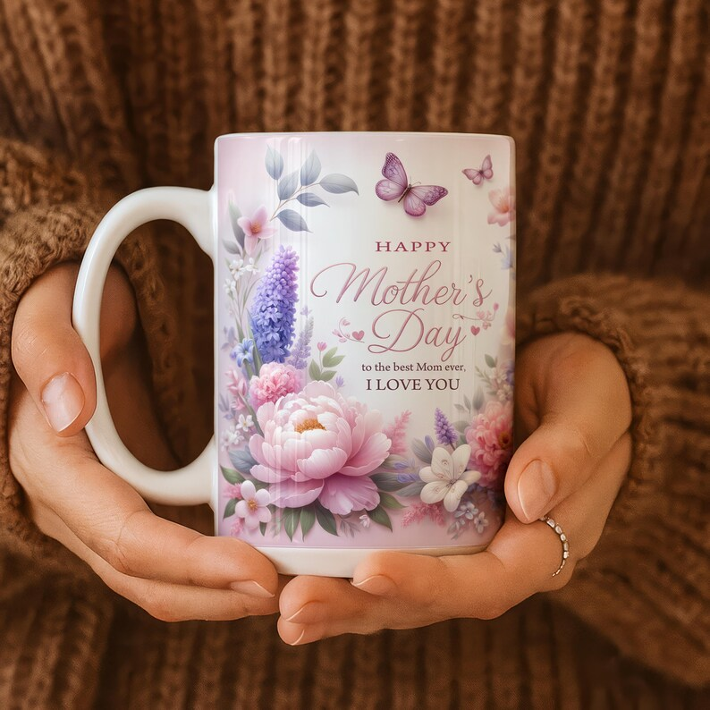 Happy Mother's Day Mug, Best Mom Ever Floral Coffee Mug, Butterfly Mom Cup, Gift for Mom