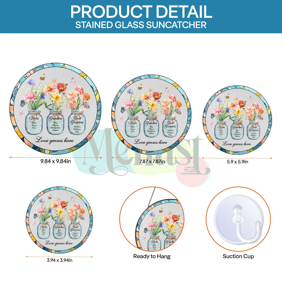 Custom Great Grandma's Garden Suncatcher, Birth Flower Stained Glass Window Decor, Mother's Day Gift, Gift from Grandkids, Grammy Present