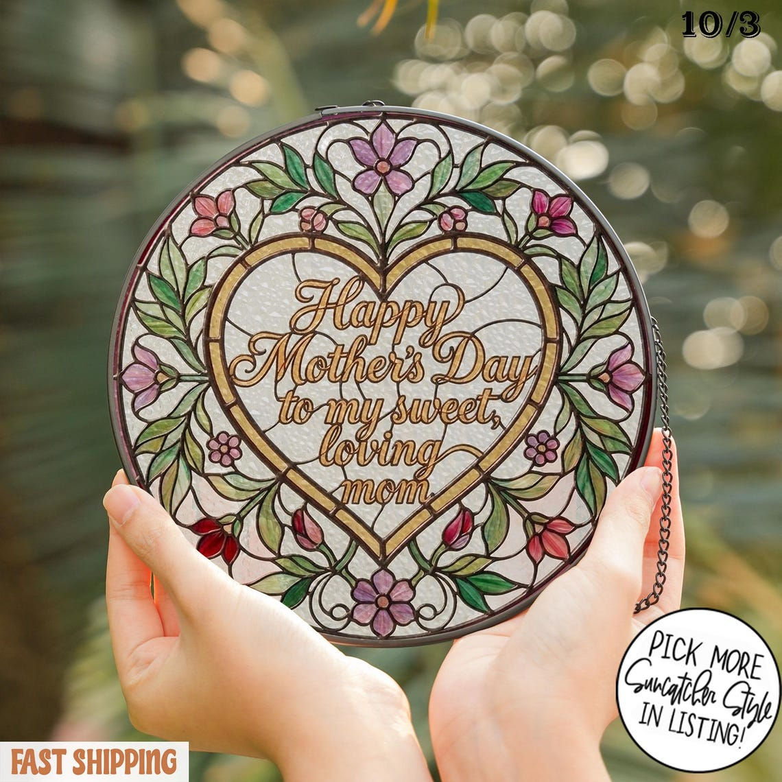 Custom Love Mom Stained Glass Suncatcher, Mother's Day Gift, Birthday Gift
