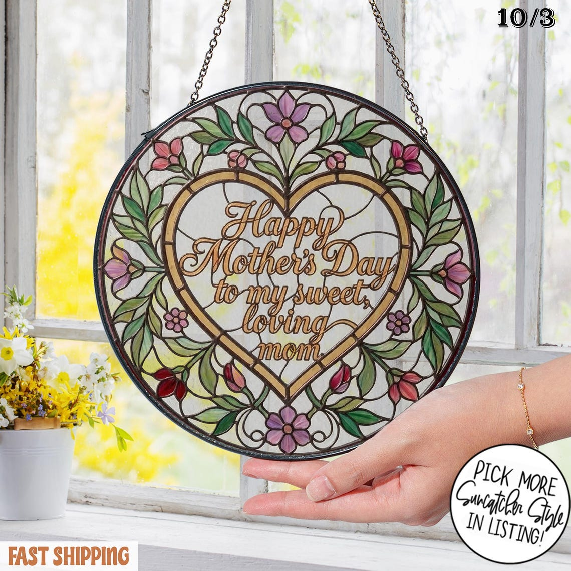 Custom Love Mom Stained Glass Suncatcher, Mother's Day Gift, Birthday Gift